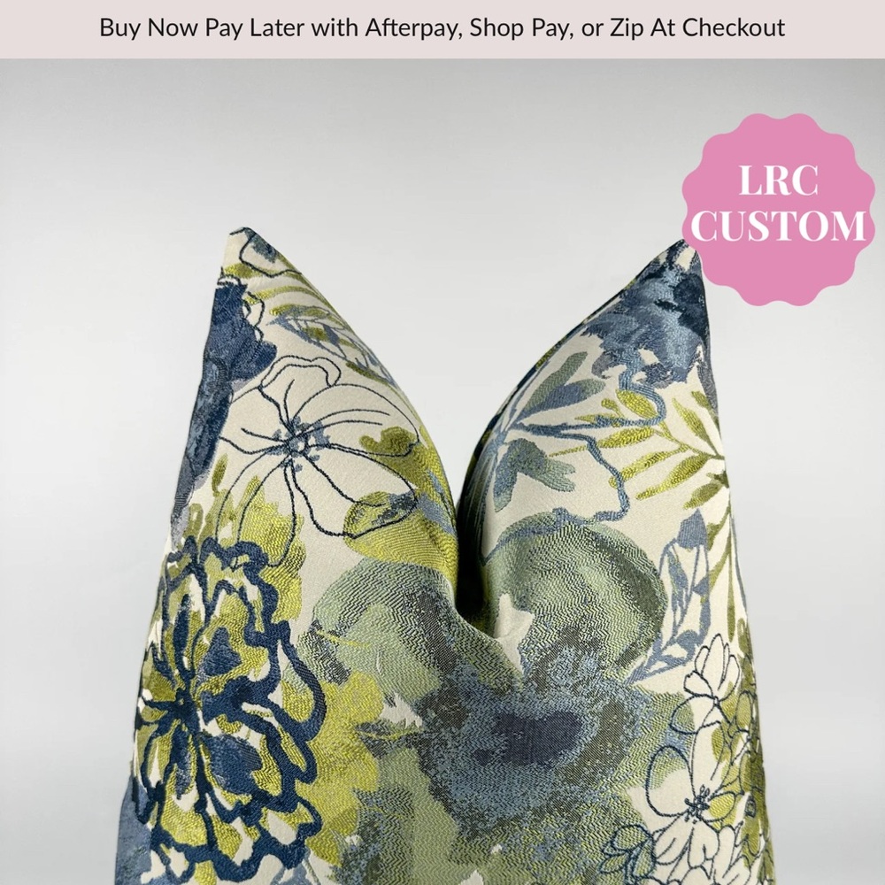 Blue and Green Floral Accent Pillow